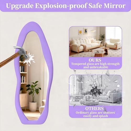 Dewfig Full Length Mirror, 63" x 24" Flannel Full Body Mirror, Violet