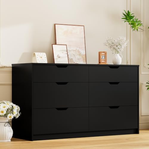 Furmax Dresser for Bedroom with 6 Drawers, 47.2" Modern Dressers, Black