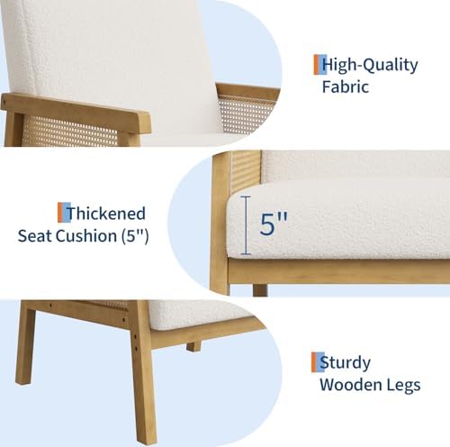 IDEALHOUSE Rattan Accent Chair with Wooden Frame and High Back, White