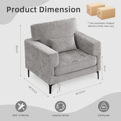Oversized Accent Chair Armchair Set of 2 with Metal Legs