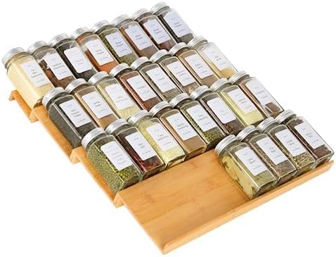 Spice Drawer Organzier, 4 Tiers Bamboo Spice Rack Tray Insert by KitHero