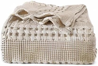 PHF Lightweight 100% Cotton Waffle Blanket for Bed, Queen, Light Taupe