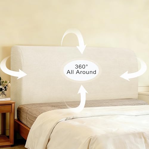 ANARACHON Stretch Bed Headboard Cover, Small Square Jacquard Bed Headboard Slipcover Soft Dustproof Protector Cover for Bedroom Decor(White, Queen:59")