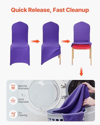 VEVOR Chair Covers, Polyester Spandex Chair Cover, Stretch Slipcovers for Wedding Party Dining Banquet Flat-Front Chair Covers (Purple-a, 50PCS)