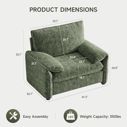 Oversized Accent Chair, Chenille Fabric Reading Chair Beige