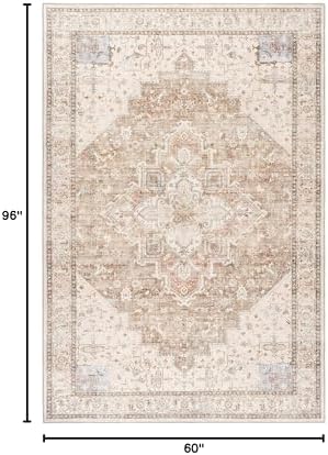 BILEEHOME Boho Farmhouse Bedroom Rugs Washable Light Brown Area Rug 5x8