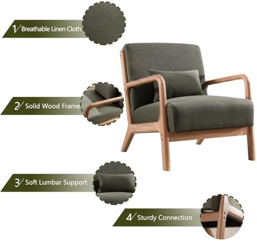 INZOY Mid Century Modern Accent Chair with Wood Frame, Upholstered Living Roo...