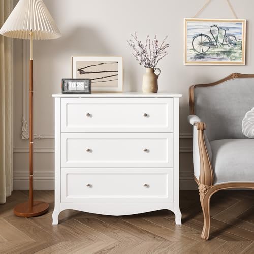 VINGLI White Dresser 3 Drawer Chest of Drawers for Bedroom, Painted Wood Dres...