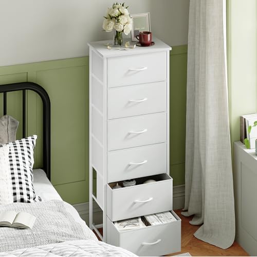 Somdot Tall Dresser for Bedroom, 6 Drawer Storage Cabinet, White