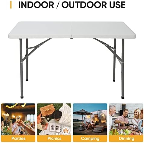 SUPER DEAL Portable 4 Foot Plastic Folding Table, Small Indoor Outdoor Heavy ...