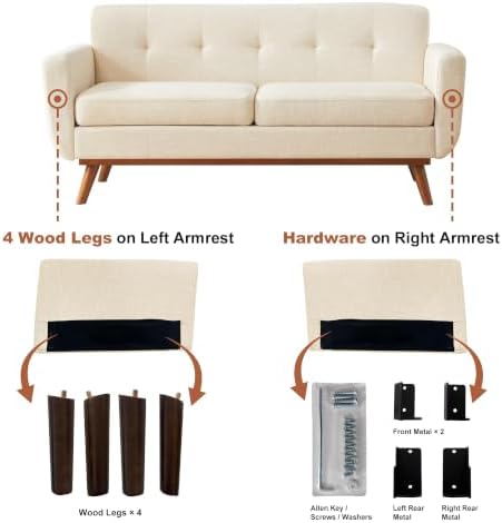 Kingfun 65.2" W Loveseat Sofa, Mid Century Modern Decor Love Seat Couche...