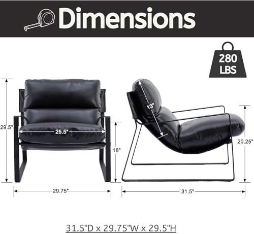 LukeAlon Modern PU Leather Accent Armchair, Black