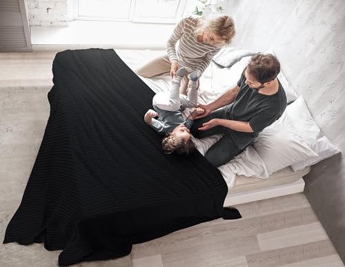 Utopia Bedding 100% Cotton Waffle Blanket Queen Size Black, 90x90 Inch