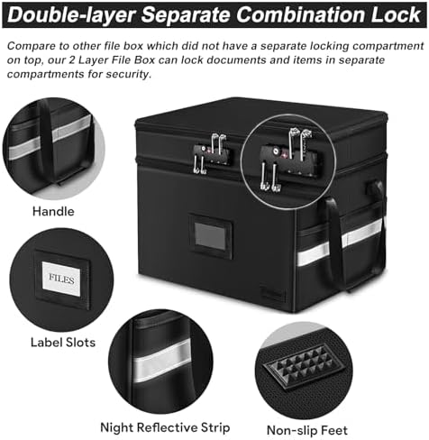 Fireproof File Oganizer with Lock, 2 Layer Fireproof Document Storage Box