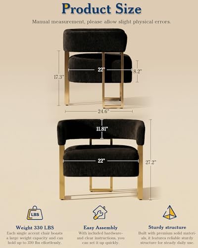 Mid Century Modern Accent Chair, Barrel Armchair, Black Boucle, Gold Leg