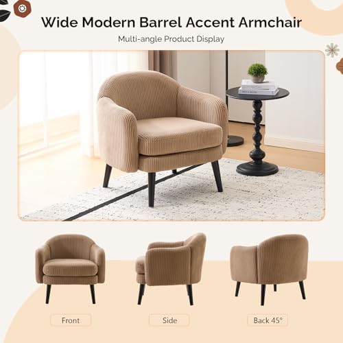 VINGLI 30.3" Wide Modern Barrel Accent Armchair with Track Armrest, Soli...