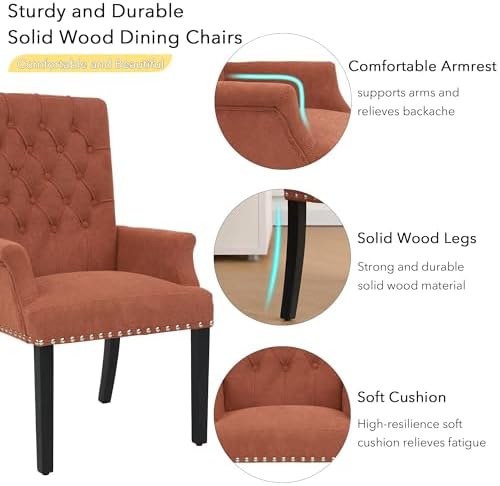 adochr Dining Chairs with Arms,Linen High Back Dining Room Chairs, Orange | U...
