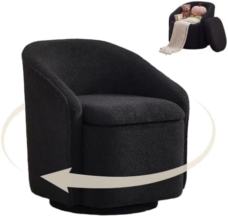 Swivel Accent Chair,Vanity Stool with Storage 360 ° Rotation Teddy Fleece Com...