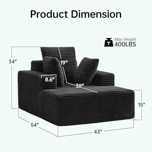 Boneless Couch Chaise Lounge Chair, 54" Oversized Cloud Sofa with Deep S...