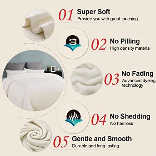 EASELAND Soft Lightweight Queen Size Fleece Blanket, Ivory, 90x90 inches