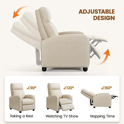Topeakmart Fabric Recliner Chair Home Theater Seating with Footrest Beige