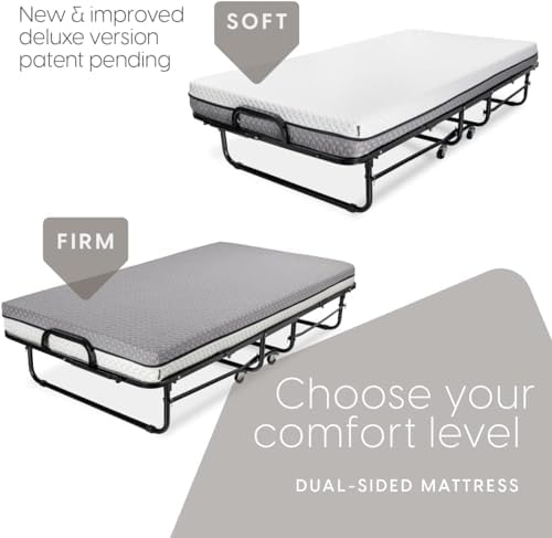 Milliard Deluxe Diplomat Folding Bed with Mattress for Adults, Twin Size, Por...