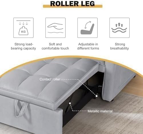 Sleeper Sofa Bed with Adjustable Backrest & Side Pockets, Gray