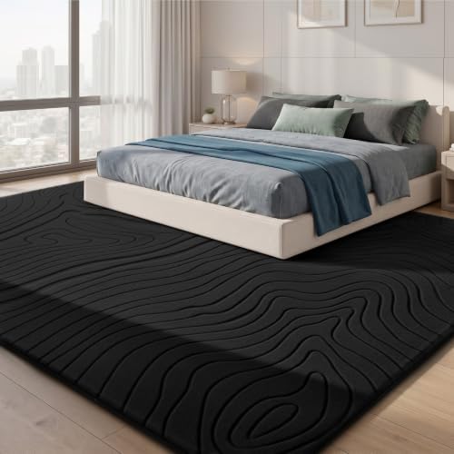 Sour Lemon 8x10 Area Rugs for Living Room Bedroom, Carpet Modern Black Rug