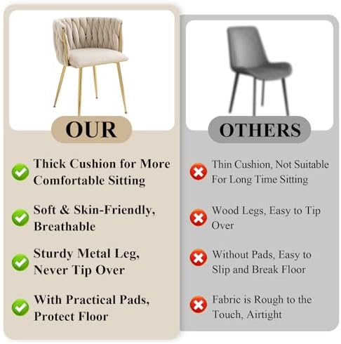 NIOIIKIT Modern Velvet Dining Chairs Set of 2 Hand Weaving Accent Chairs Livi...
