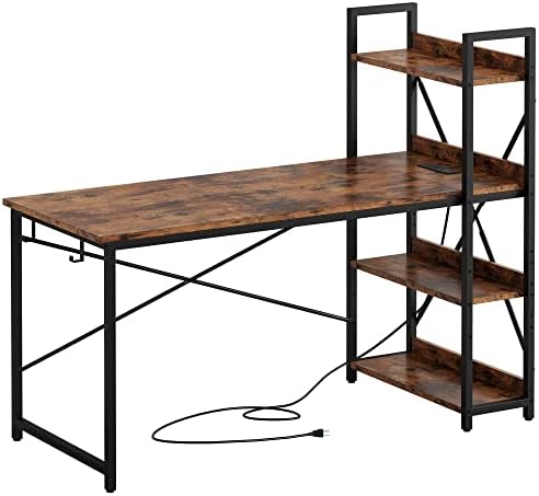 IRONCK Computer Desk 47" with Power Outlet and Storage Shelves,Rustic Brown