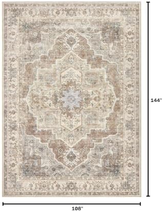 Washable Area Rug-9X12 Vintage Neutral Soft Beige Brown