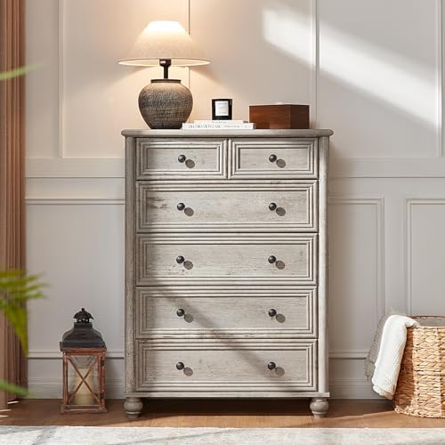 RWYHG Farmhouse 6 Drawer Dresser, 43.5" Tall Chest of Drawers for Bedroom