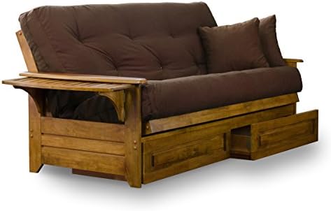 Nirvana Futons Brentwood Tray Arm Futon Frame, Drawers, and Microfiber Fudge ...