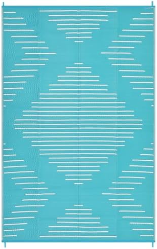 Garvee Waterproof Outdoor Rug 9x12 Plastic Reversible Rug Light Blue White