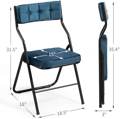 HOMEFUN Padded Folding Chairs, Dining Chair with Cushion, Bule, 4 Pack