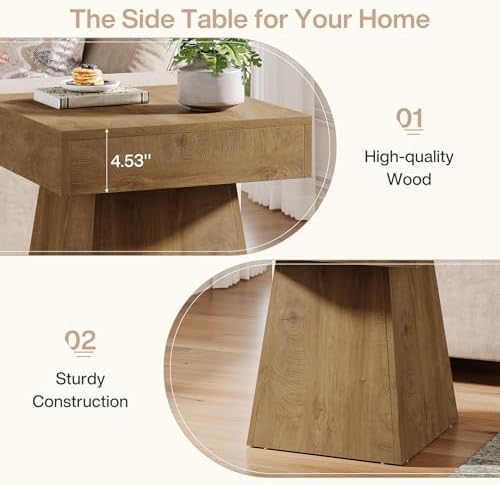 Tribesigns Small End Table Set of 2, Rustic Square Side Table with Wide Base,...
