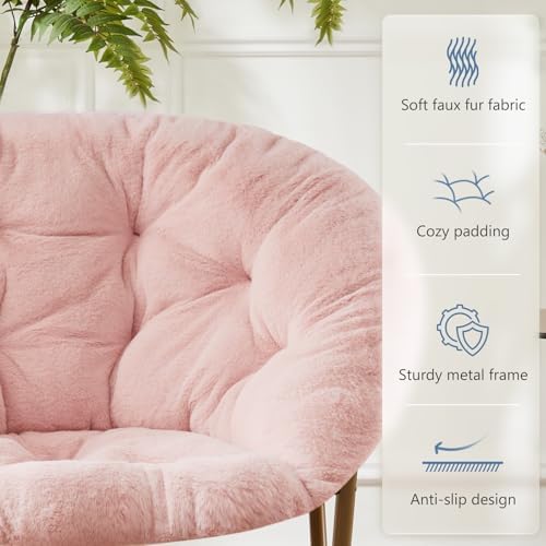 DUMOS Faux Fur Saucer Chair, Living Room Folding Lounge Chair