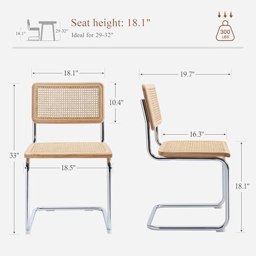Rattan Cantilever Dining Chairs Set of 2, Boho Modern Dining Chairs with Ratt...