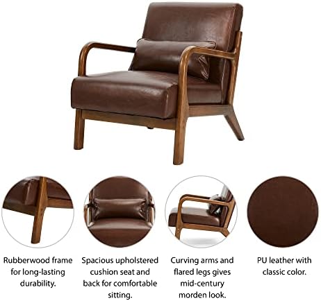 Glitzhome 30.75 "H Mid Century Coffee Accent Armchair, Single Reading Ar...