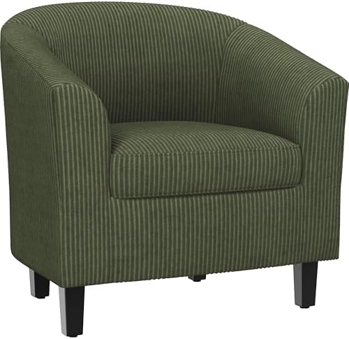 Yaheetech Accent Chairs, Corduroy Barrel Armchairs, Dark Green