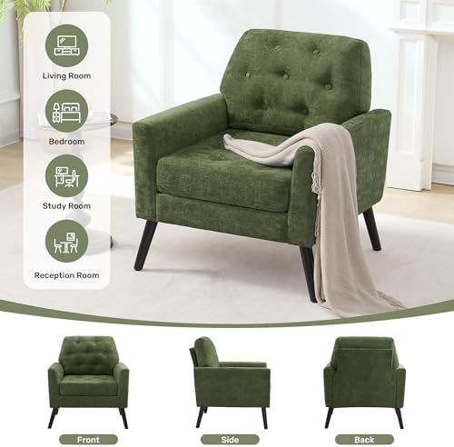 Accent Chair Set of 2, Mid Century Modern Living Room Chairs Reading Chair Up...