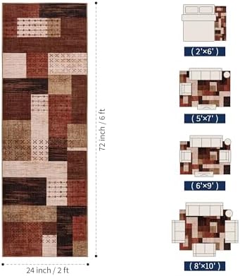 YIHOUSE 2x6 Kitchen Runner Rug Non Slip Washable, Geometric Patchwork Rug Run...