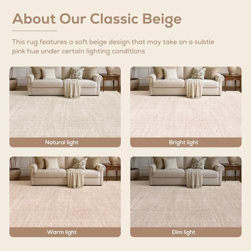 Nakagishi Neutral 10x14 Area Rugs for Living Room Washable, Beige