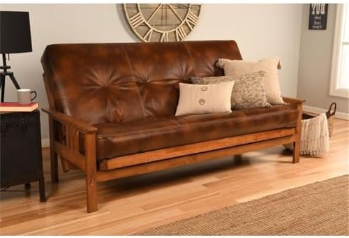 Pemberly Row 75" Traditional Full-Size Faux Leather Futon Mattress with ...
