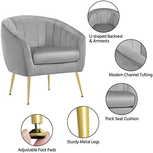 Yaheetech Barrel Accent Chair, Modern Cozy Vanity Chair, Gray