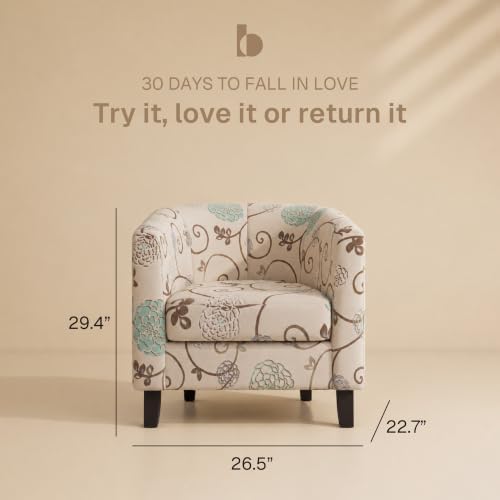 BELLEZE Living Room Chair, Linen Round Accent Barrel Chair, Club Tub Sofa Cha...