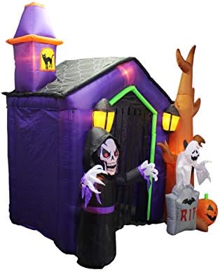 8.5 Foot Halloween Inflatable Haunted House Castle with Skeleton, Ghost &...