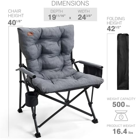 EVER ADVANCED Padded Oversized Folding Camping Chair for Adults, Heavy Duty L...