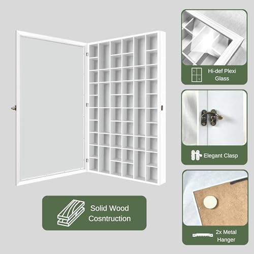 Shot Glass Display Cabinet Solid Wood - Large Display Case for Collectibles |...
