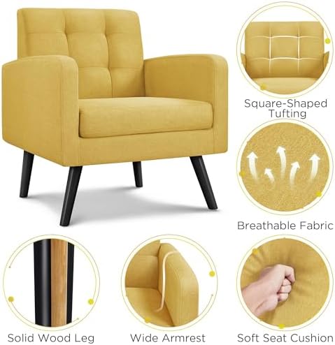 Yaheetech Mid Century Accent Chairs Set of 2 Living Room Chairs Yellow